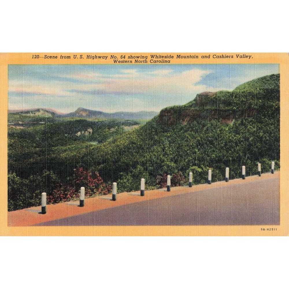 Vintage Linen Postcard Whiteside Mountain Cashiers Valley NC US Highway 64